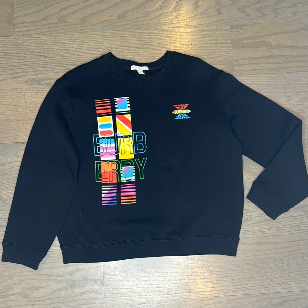 Burberry Black Crewneck Sweater with Colorful Graphic Design